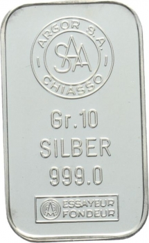 10 Gramm Silberbarren Argor SA - Chiasso